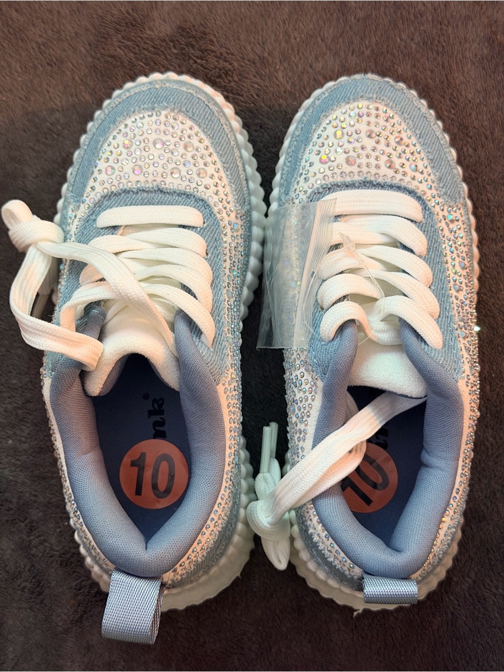 Kids Sparkle Lace-Up Sneakers in Light Blue and White